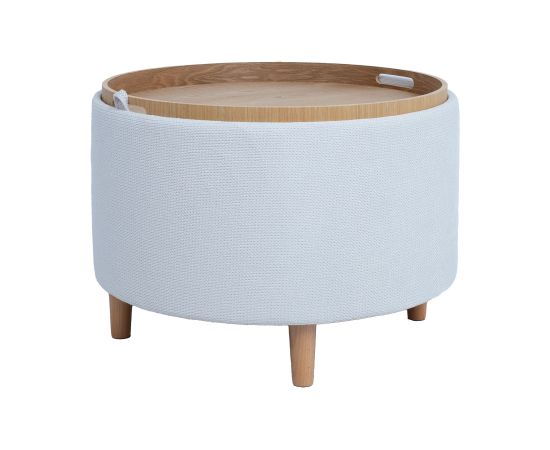 Ottoman/ table HIRO D56xH42,5cm, white, with storage and tray