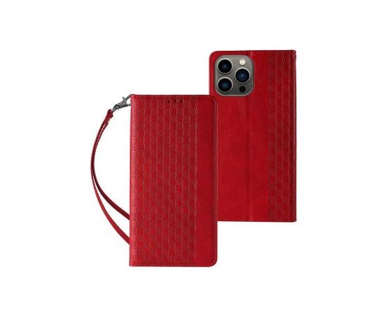 Hurtel -  Magnet Strap Case Case for iPhone 13 Pro Max Pouch Wallet + Mini Lanyard Pendant Red