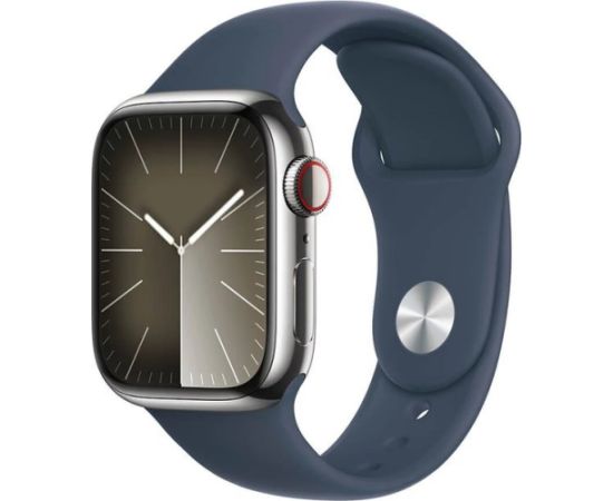 Apple Watch 9 Cellular 41mm Silver Sts/Storm Blue Sport Band S/M