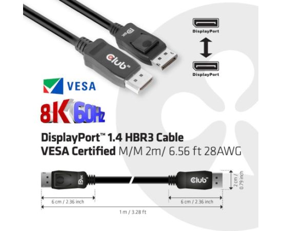 CABLE DP TO DP 2M/M/M CAC-2068 CLUB3D