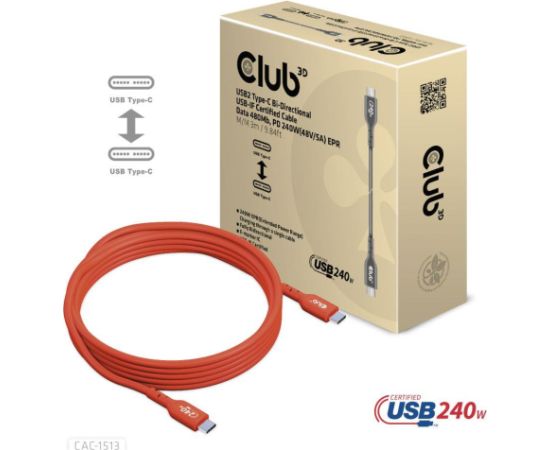 CABLE USB-C TO USB-C 3M/M/M CAC-1513 CLUB3D