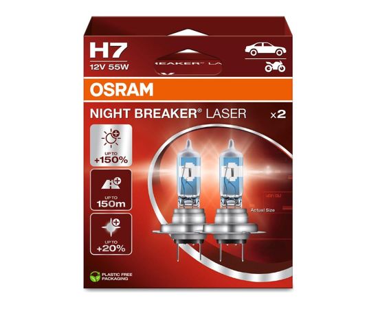 Osram H7 AUTOLAMPAS 55W 12V NB LASER+150% 2gab.