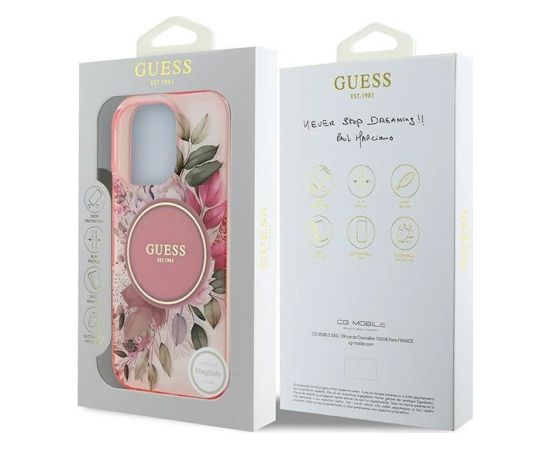 Guess IML Flower & Tonal Circle MagSafe Aizsargapvalks Priekš Apple iPhone 16 Pro