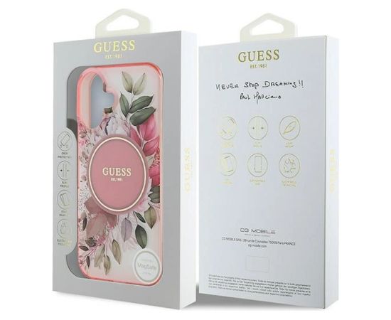 Guess IML Flower & Tonal Circle MagSafe Aizsargapvalks Priekš Apple iPhone 16 Plus