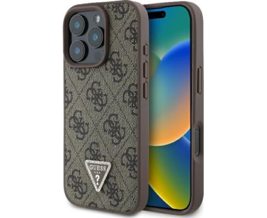 Guess Leather 4G Triangle Strass Aizsargapvalks Priekš Apple iPhone 16 Pro Max