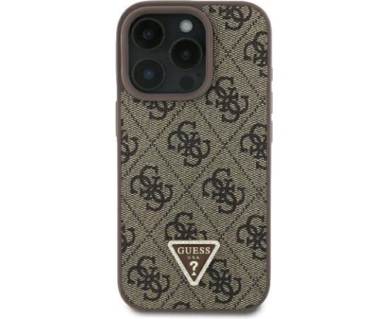 Guess Leather 4G Triangle Strass Aizsargapvalks Priekš Apple iPhone 16 Pro Max