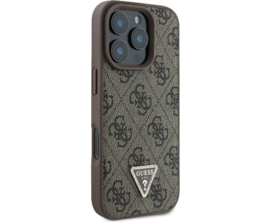 Guess Leather 4G Triangle Strass Aizsargapvalks Priekš Apple iPhone 16 Pro Max