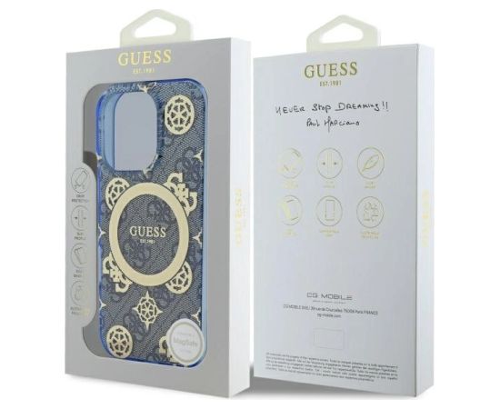 Guess IML Peony On 4G Background MagSafe Aizsargapvalks Priekš Apple iPhone 16 Pro