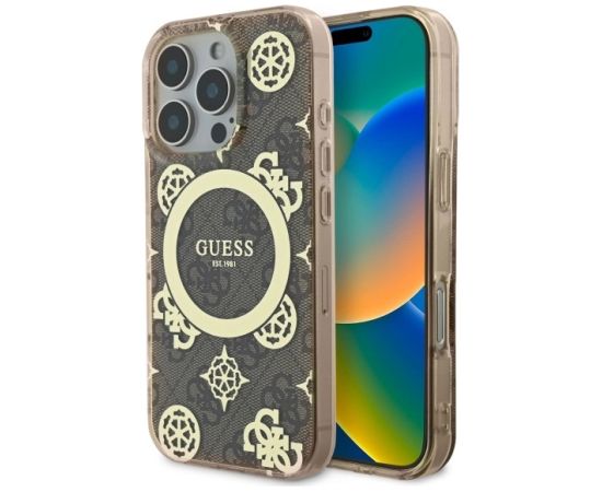 Guess IML Peony On 4G Background MagSafe Aizsargapvalks Priekš Apple iPhone 16 Pro