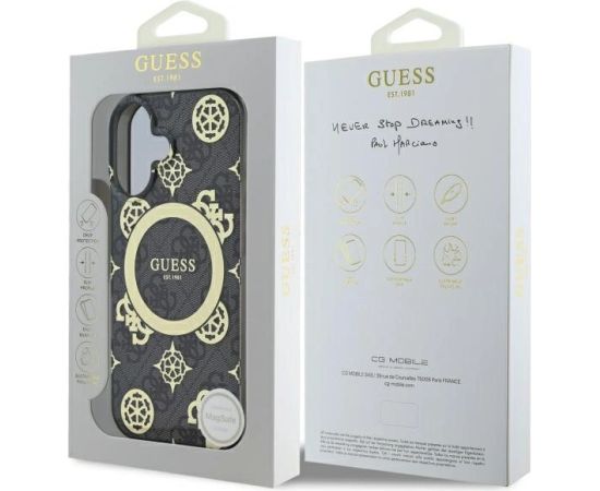 Guess IML Peony On 4G Background MagSafe Aizsargapvalks Priekš Apple iPhone 16