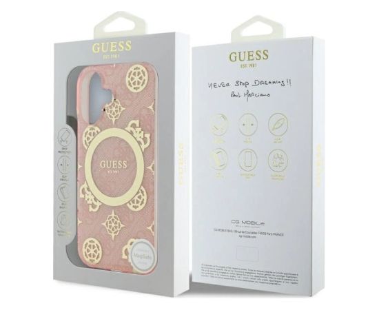 Guess IML Peony On 4G Background MagSafe Aizsargapvalks Priekš Apple iPhone 16