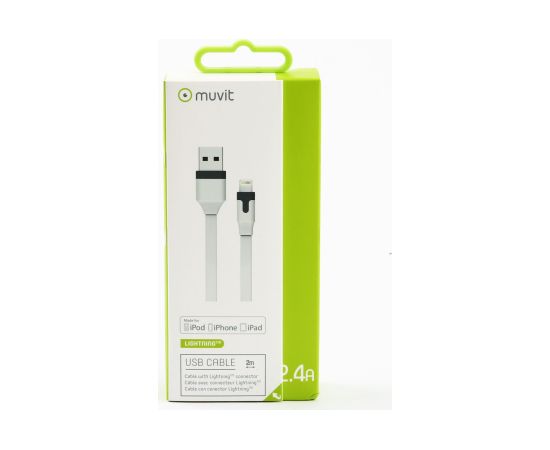 muvit MUUSC0155 White Flat Cable Charge &amp; Synchro Lightning MFI 2M 2.4A