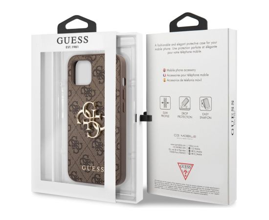 Guess PU 4G Metal Logo Case for iPhone 13 Brown