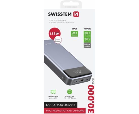 Swissten Power Bank 133W Внешний аккумулятор30 000 mAh