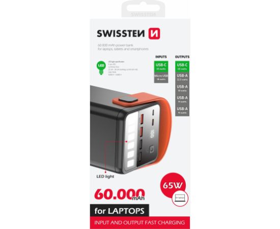 Swissten Power Line Power Bank Ārējas Uzlādes Baterija 60 000 mAh / 65W