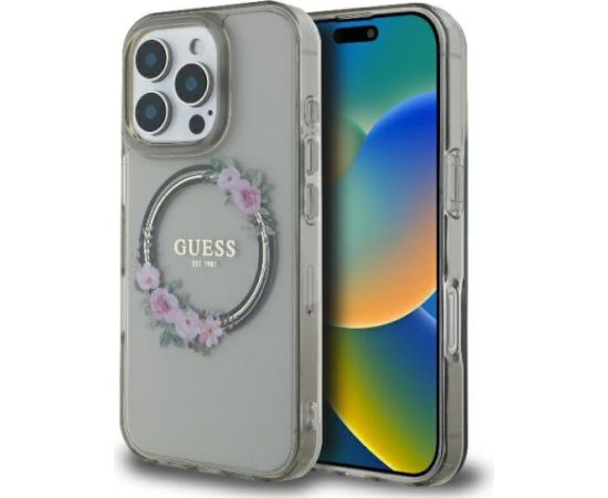 Guess IML Flowers Wreath MagSafe Case Aizsargapvalks Priekš Apple iPhone 16 Pro Max