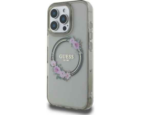 Guess IML Flowers Wreath MagSafe Case Aizsargapvalks Priekš Apple iPhone 16 Pro Max