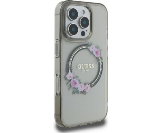 Guess IML Flowers Wreath MagSafe Case Aizsargapvalks Priekš Apple iPhone 16 Pro Max