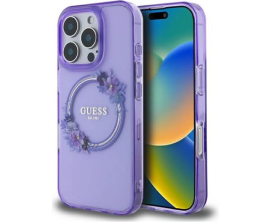 Guess IML Flowers Wreath MagSafe Case Aizsargapvalks Priekš Apple iPhone 16 Pro Max