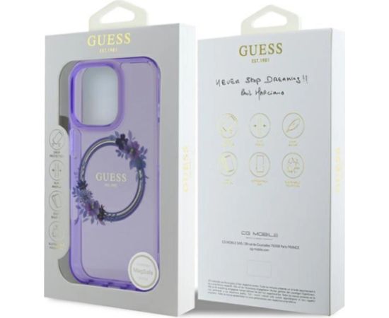 Guess IML Flowers Wreath MagSafe Case Aizsargapvalks Priekš Apple iPhone 16 Pro Max