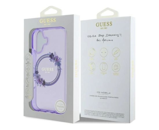 Guess IML Flowers Wreath MagSafe Case Aizsargapvalks Priekš Apple iPhone 16