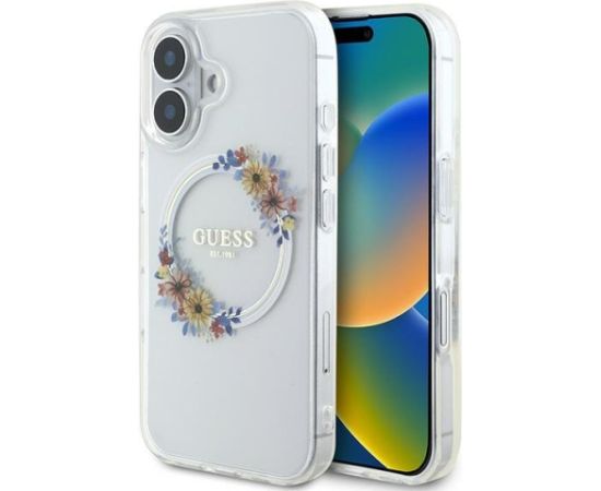 Guess IML Flowers Wreath MagSafe Case Aizsargapvalks Priekš Apple iPhone 16 Plus