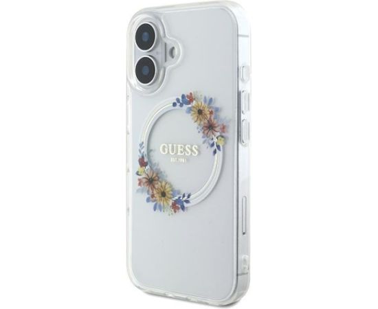 Guess IML Flowers Wreath MagSafe Case Aizsargapvalks Priekš Apple iPhone 16 Plus