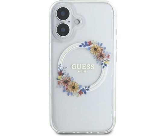 Guess IML Flowers Wreath MagSafe Case Aizsargapvalks Priekš Apple iPhone 16 Plus