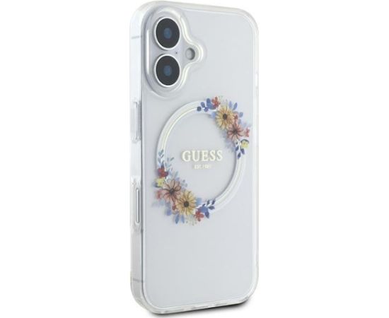 Guess IML Flowers Wreath MagSafe Case Aizsargapvalks Priekš Apple iPhone 16 Plus