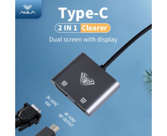 Aula UC-901 2в1 Видео адаптер - переходник с USB-C на Hdmi 4K 30Hz / VGA монитор