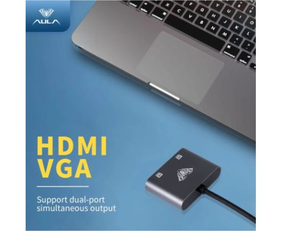 Aula UC-901 2в1 Видео адаптер - переходник с USB-C на Hdmi 4K 30Hz / VGA монитор