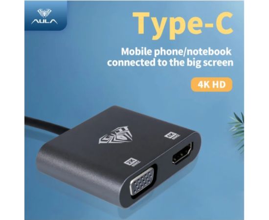 Aula UC-901 2в1 Видео адаптер - переходник с USB-C на Hdmi 4K 30Hz / VGA монитор