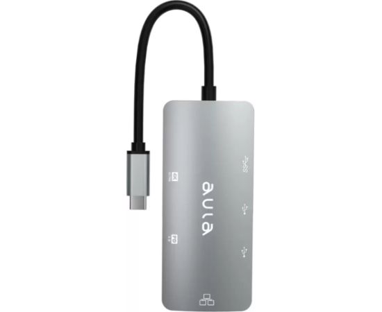 Aula UC-910 6in1 Hub adapteris USB-C uz Hdmi 4K 30Hz / 2x USB 2.0 / USB 3.0 / PD uzlāde / RJ45 Internet