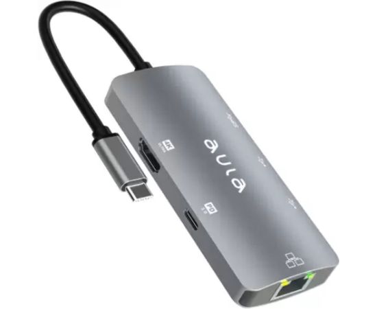 Aula UC-910 6in1 Hub adapteris USB-C uz Hdmi 4K 30Hz / 2x USB 2.0 / USB 3.0 / PD uzlāde / RJ45 Internet