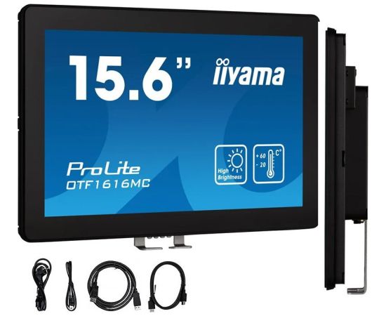 Monitor iiyama Monitor dotykowy iiyama OTF1616MC-B1 15.6" IPS LED wysoka jasność IP65 7H UV RJ45 do zabudowy zewnętrznej