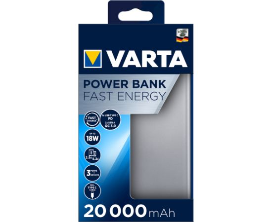 VARTA portatīvais akumulators 20000mAh sudraba