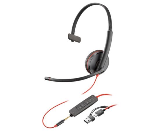 Sennheiser HP Poly Blackwire 5210 Monaural USB-C Headset +3.5mm Plug +USB-C/A Adapter (207577-201) / 8X230AA