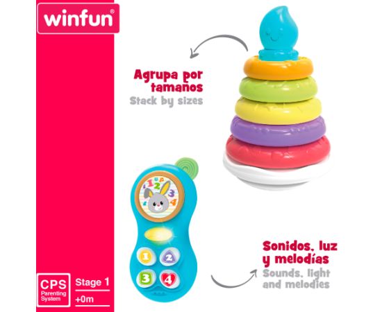 Win Fun Komplekts zīdaiņu rotaļlietas attīstošais piramīda, muzik. rot. un 2 grabuļi 0 m+ CB46885