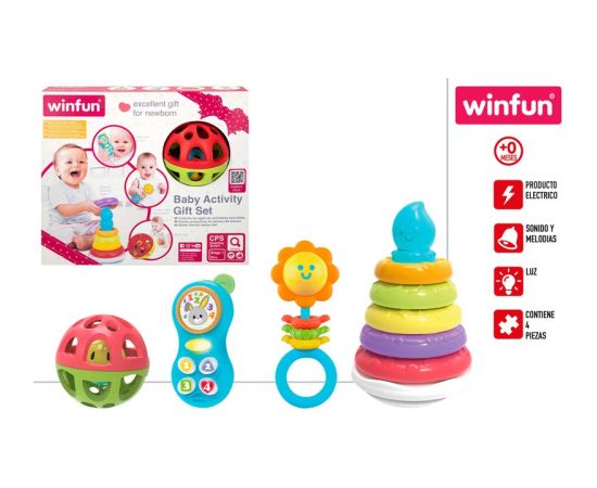 Win Fun Komplekts zīdaiņu rotaļlietas attīstošais piramīda, muzik. rot. un 2 grabuļi 0 m+ CB46885