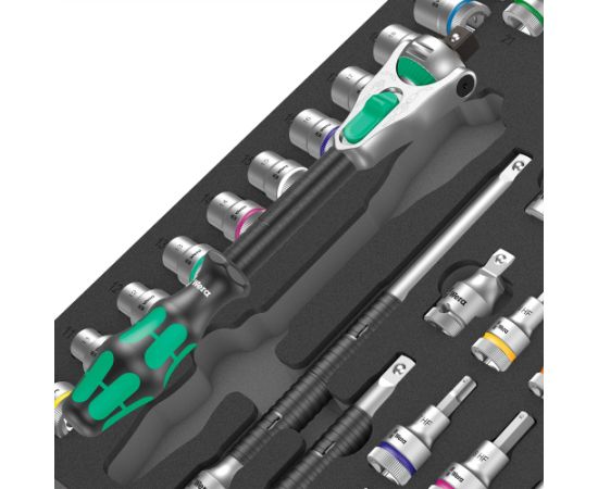 Wera 9722 foam insert 8000 C Zyklop 1/2 ratchet set 1, 31 pieces, tool set (black/grey, ratchet and socket set, in foam insert for workshop trolley)