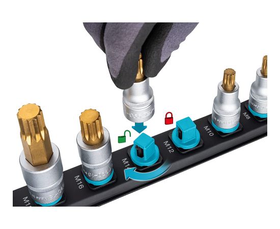 Hazet SmartRail 1/2 socket set outside Torx, 8 pieces (black, E10 - E24, short)