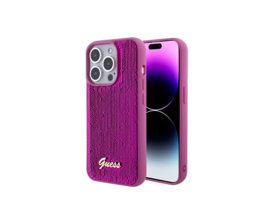 Guess -  Guess Sequin Script Logo Case for iPhone 15 Magenta