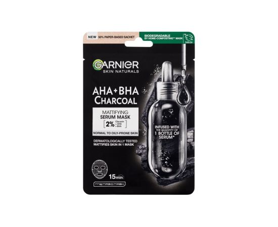 Garnier Skin Naturals / AHA + BHA Charcoal Mattifying Serum Mask 1pc W / Face Mask