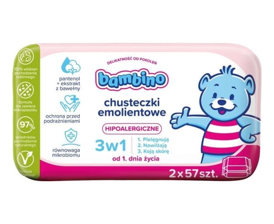 Nivea NIVEA Bambino Chusteczki emolientowe 3w1 hipoalergiczne 2 x 57 szt