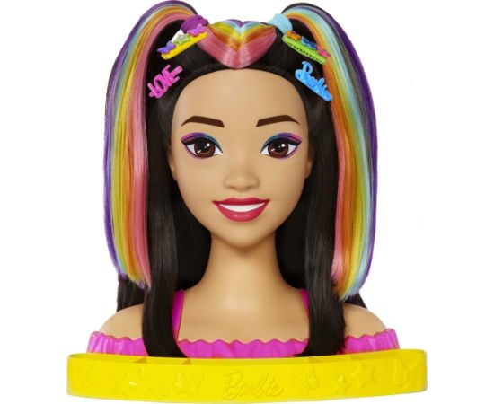 Lalka Barbie Mattel Głowa do stylizacji Neonowa tęcza Czarne włosy HMD81