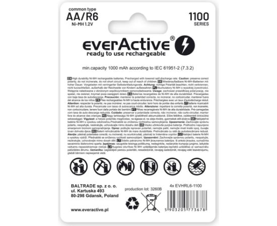 Rechargeable batteries everActive Ni-MH R6 AA 1100 mAh Infinity Line - 4 pieces