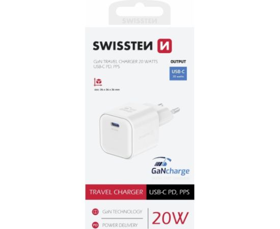 Swissten Tīkla Lādētājs GaN USB-C 20W PD