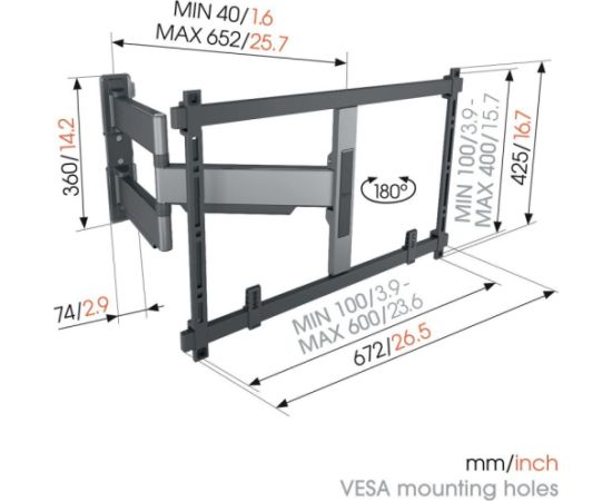 Vogels Wall Mount Elite, Turn 180º 40-77"