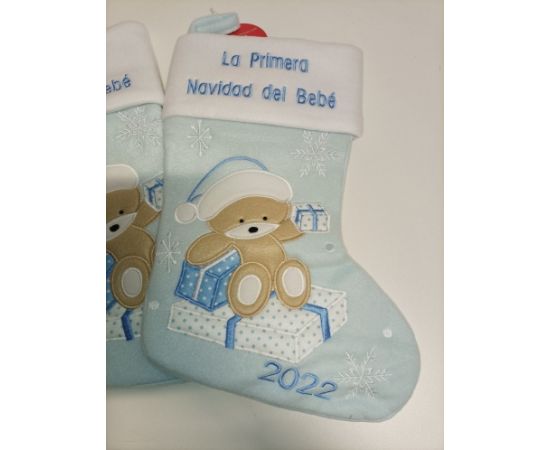 Ecost Heart's Sign Babys First Christmas Stockings Blue - Spanish