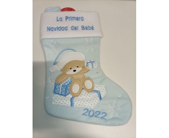 Ecost Heart's Sign Babys First Christmas Stockings Blue - Spanish